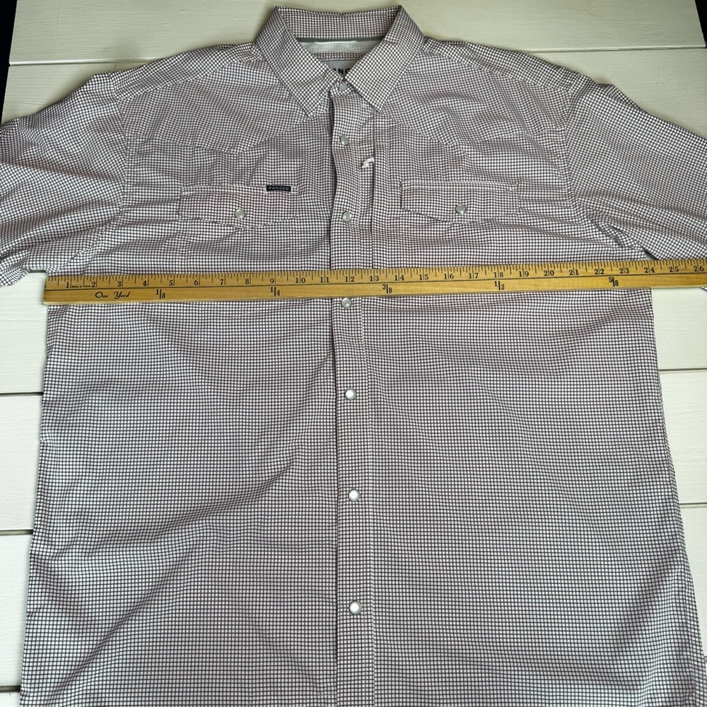 PONCHO Men's Long-Sleeve Pearl Snap Shirt in Maroon Microcheck - Picture 7 of 12